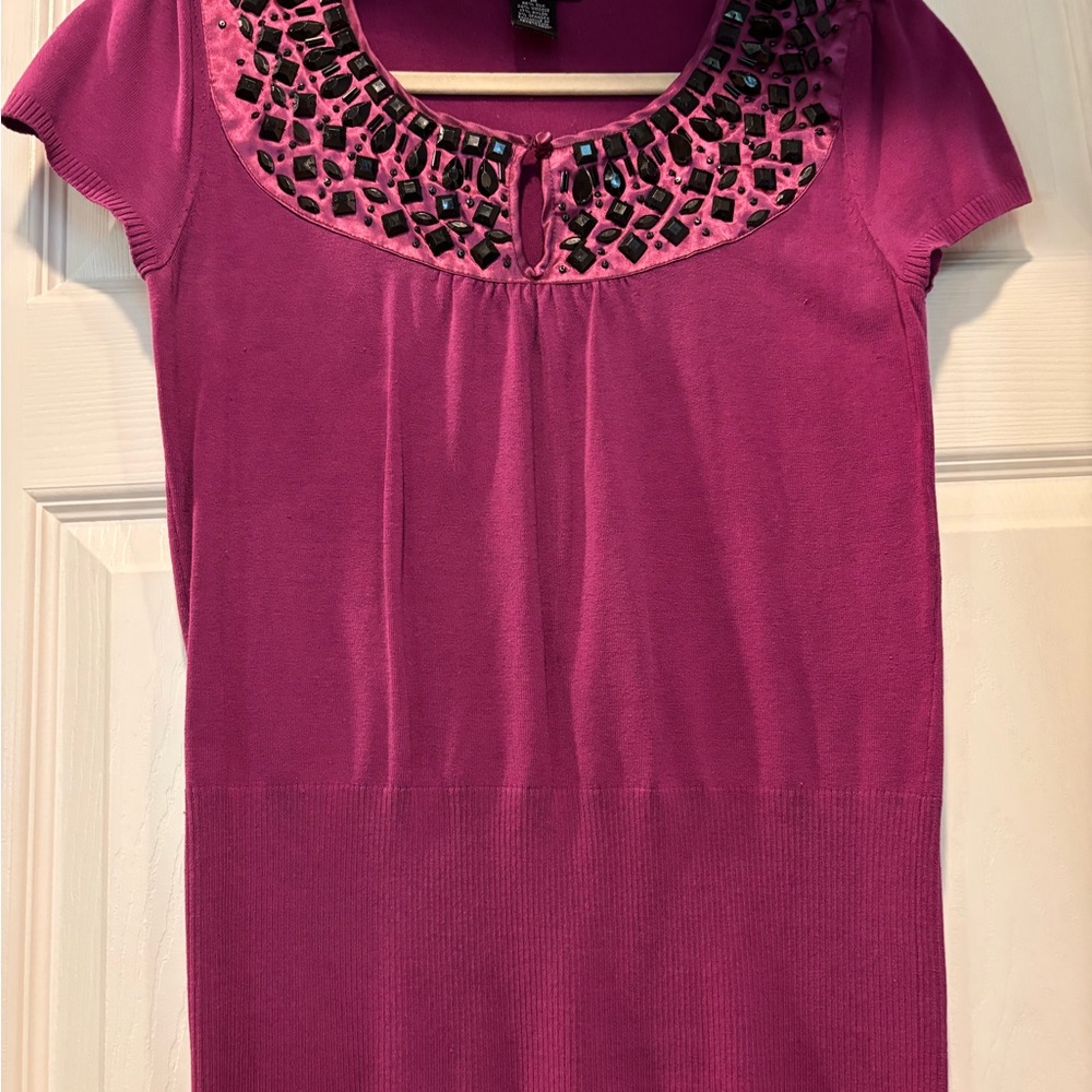 Sweaterworks Pink Embellished Short Sleeve Blouse